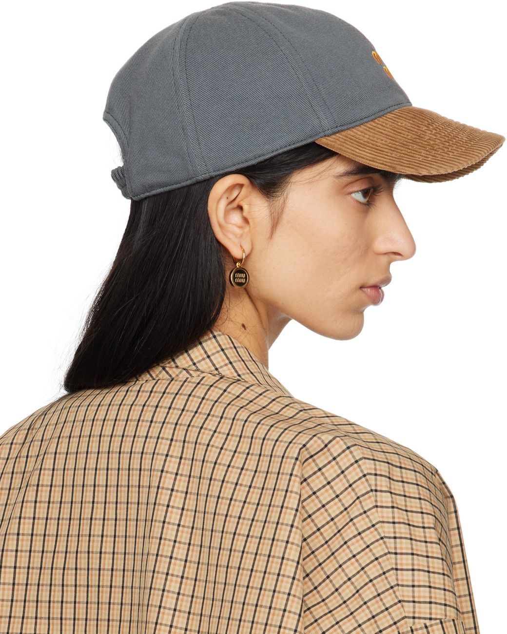 MIU MIU | DENIM & CORDUROY BASEBALL CAP GREY キャップ UNISEX Grey Denim And Corduroy Baseball Cap | Miu Miu