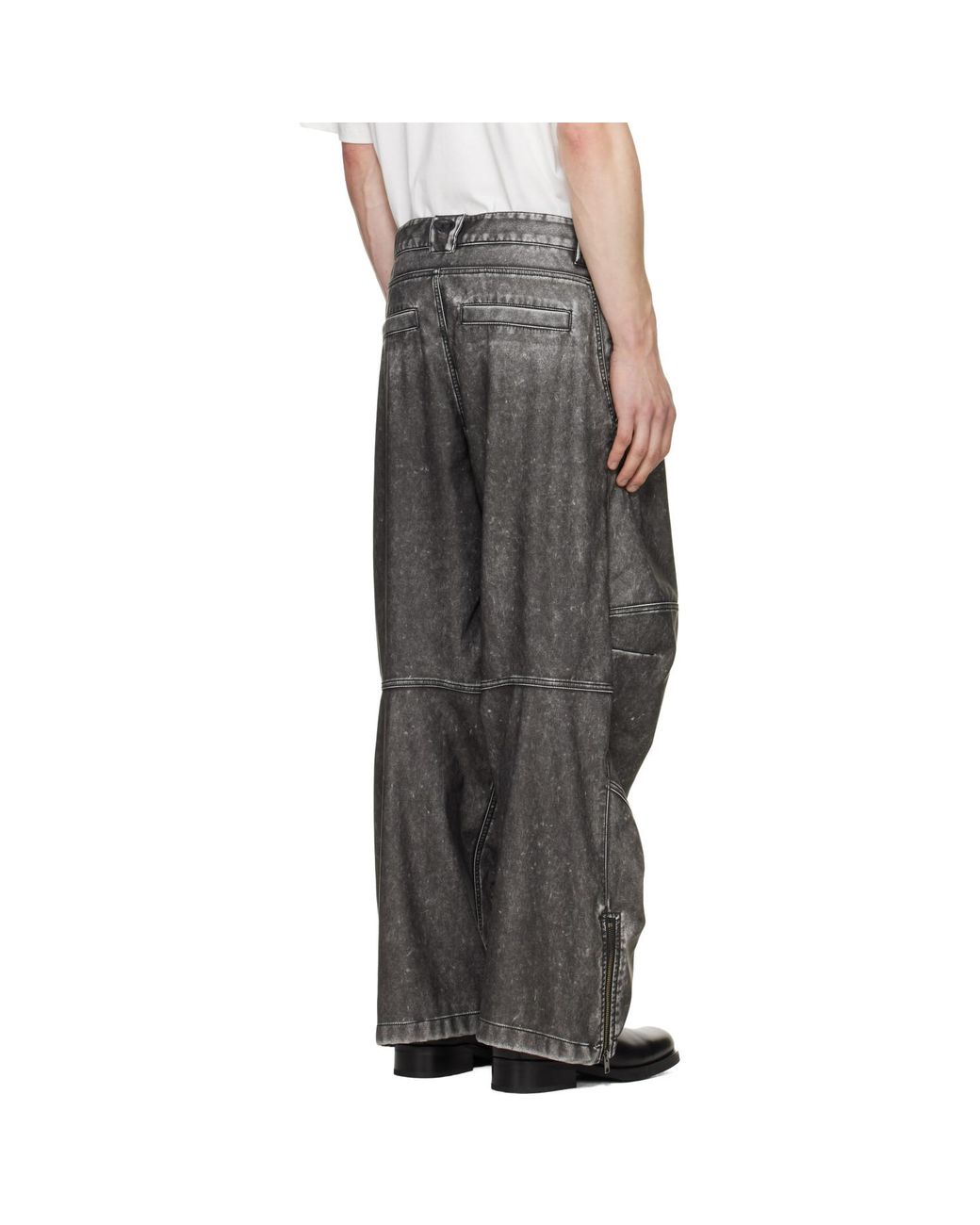 DIESEL Gray Distressed-Effect Faux-Leather Pants for men