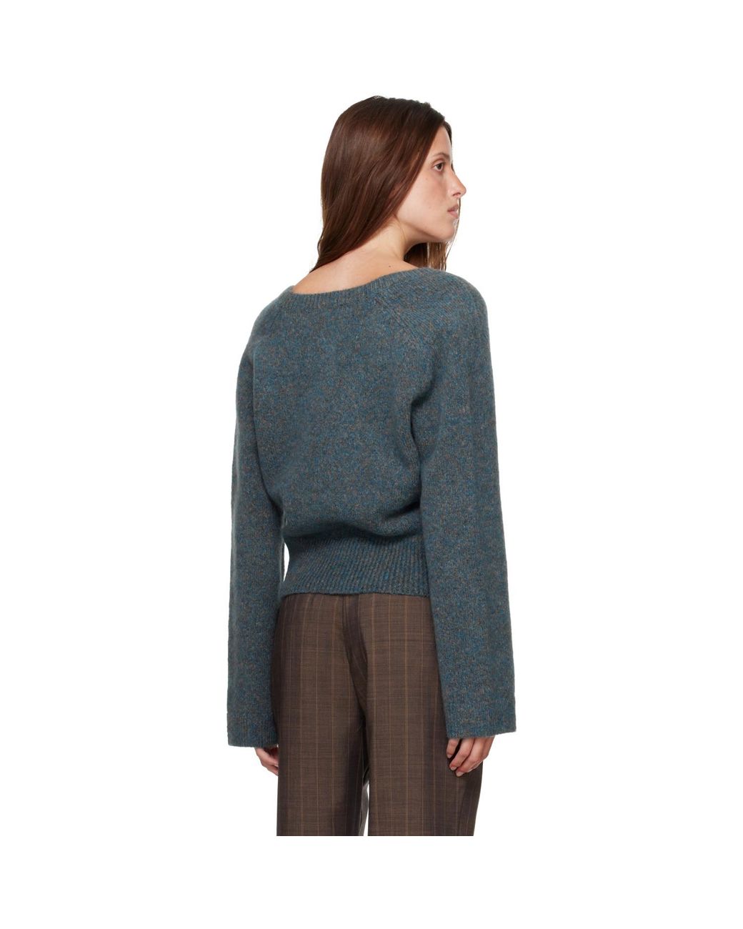 Ganni Gray Melange Mohair Deep V-Neck Sweater