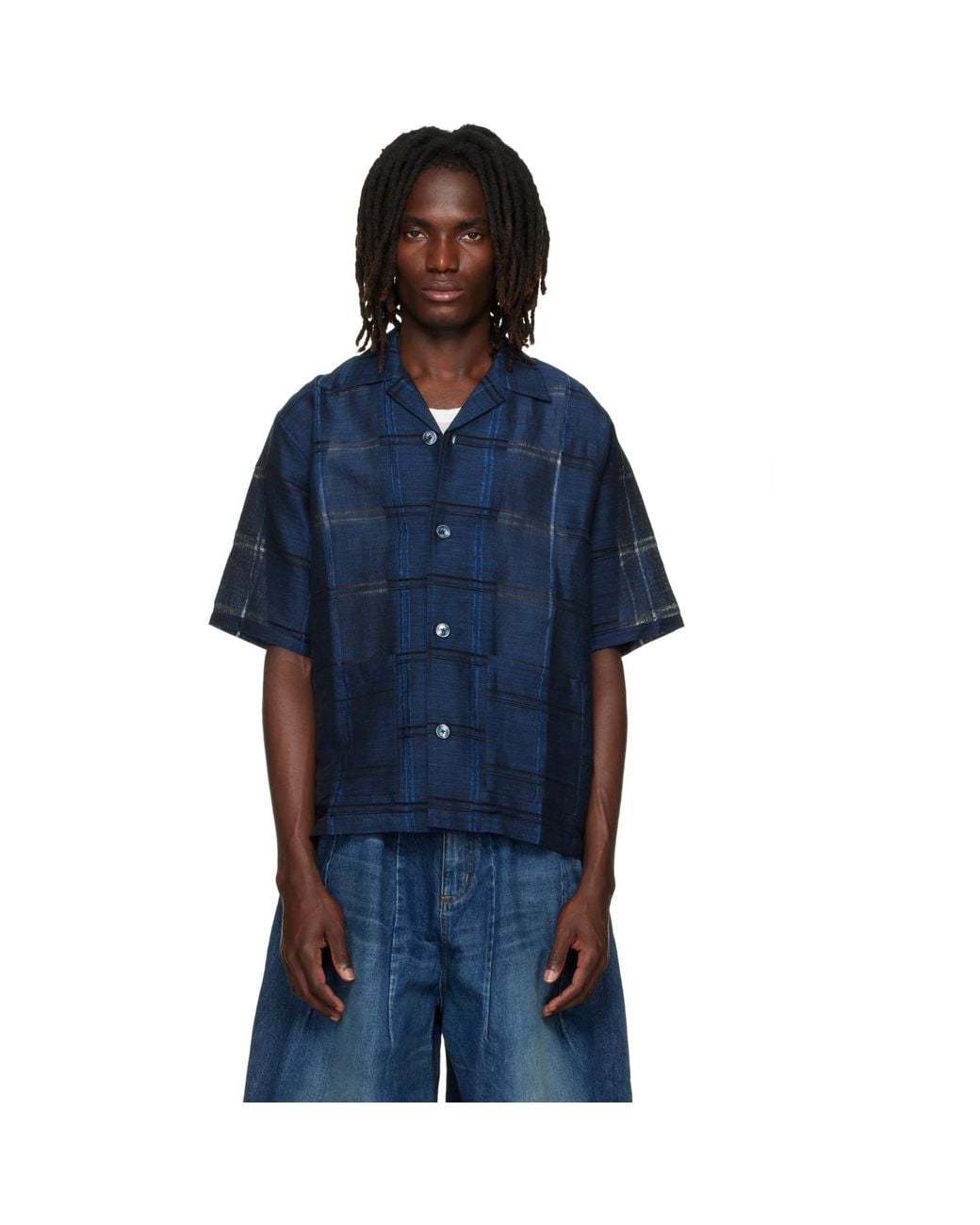 Needles Blue Plaid Jacquard Cabana Shirt for men