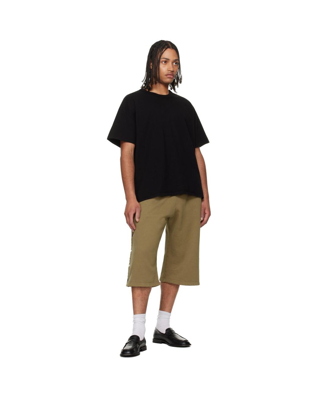 Les Tien Green Khaki Part Snap Shorts for men