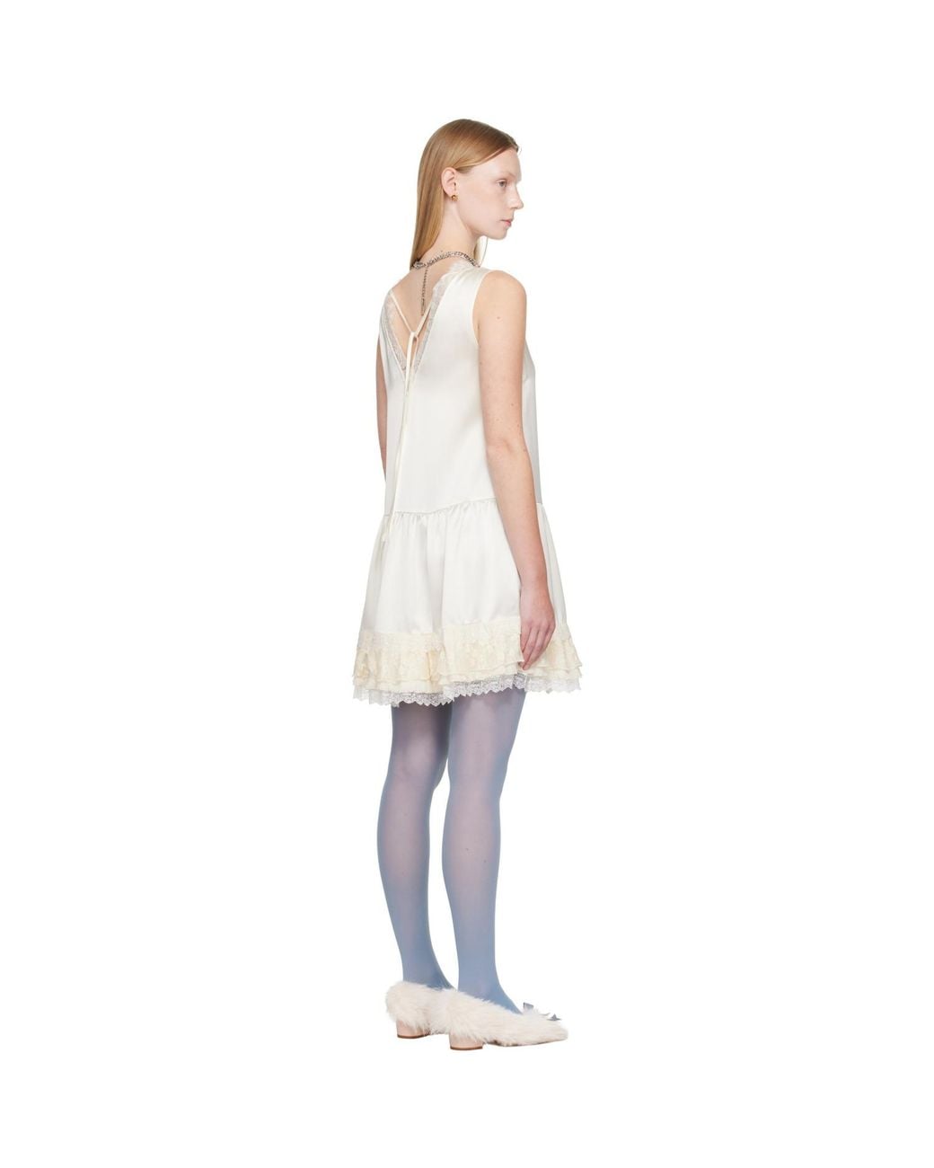 Ganni White Off- Lace Satin Minidress