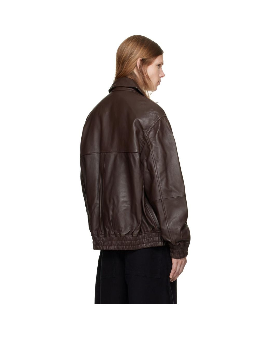 Studio Nicholson Brown Piston Leather Jacket for men