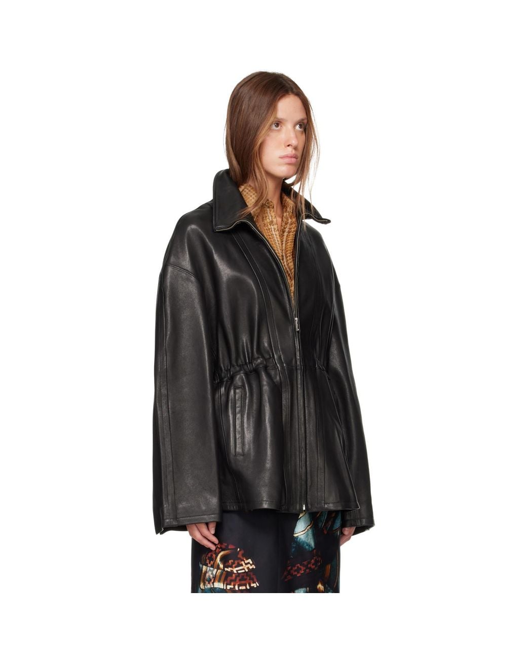 Nour Hammour Black Passage Funnelneck Leather Jacket