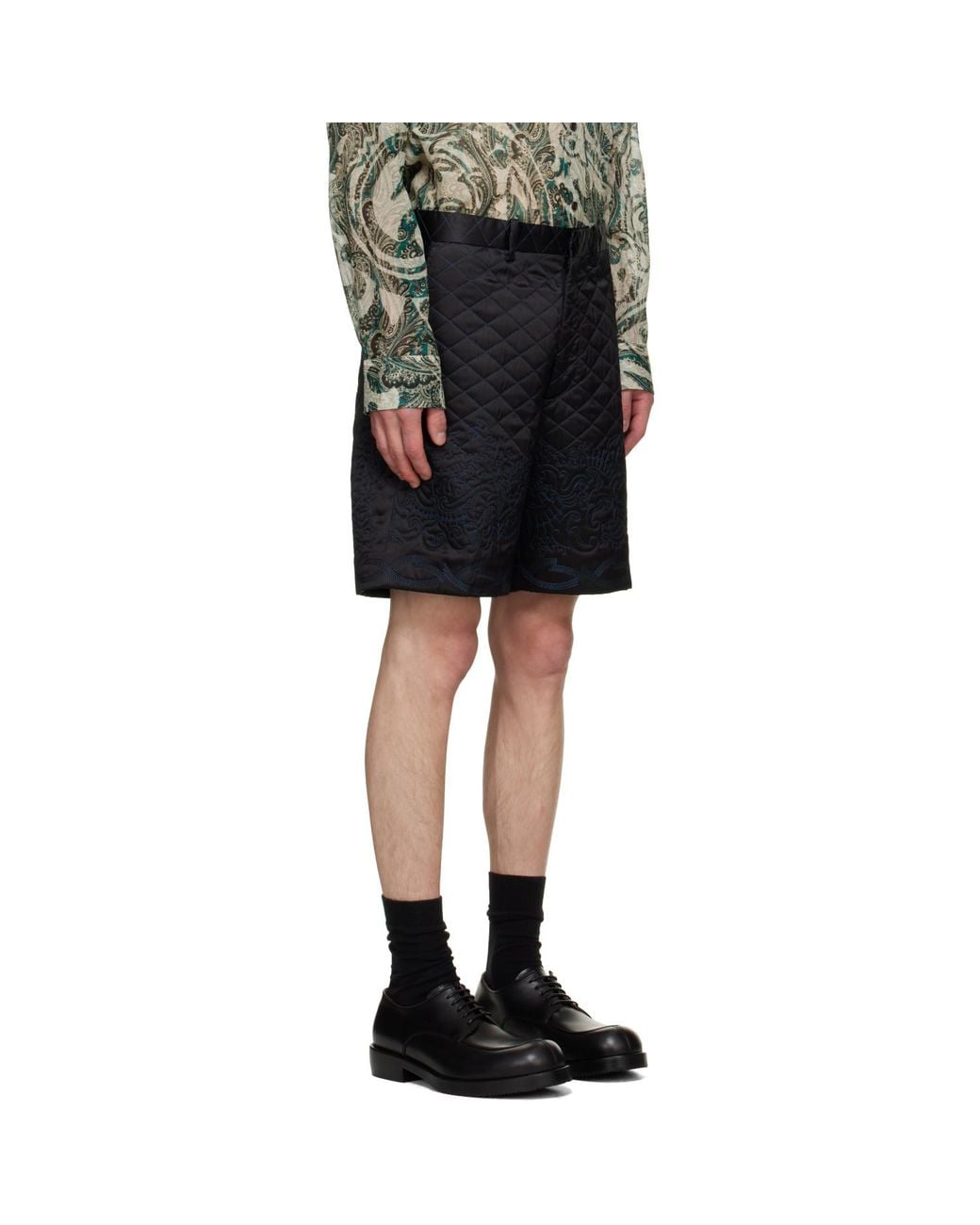 Dries Van Noten Black Ssense Exclusive Quilted Silk Shorts for men
