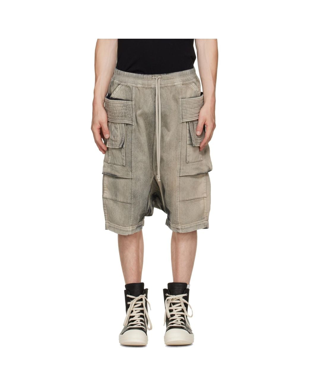 Rick Owens Gray Tan Tower Creatch Cargo Pods Shorts for men