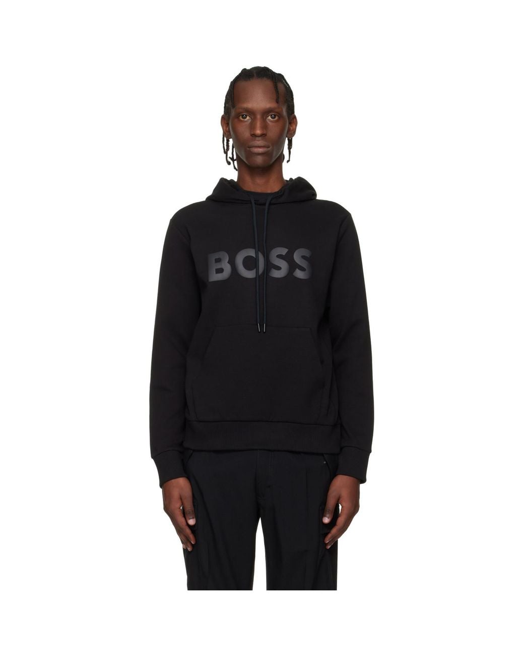 Boss Black Printed-Logo Hoodie for men