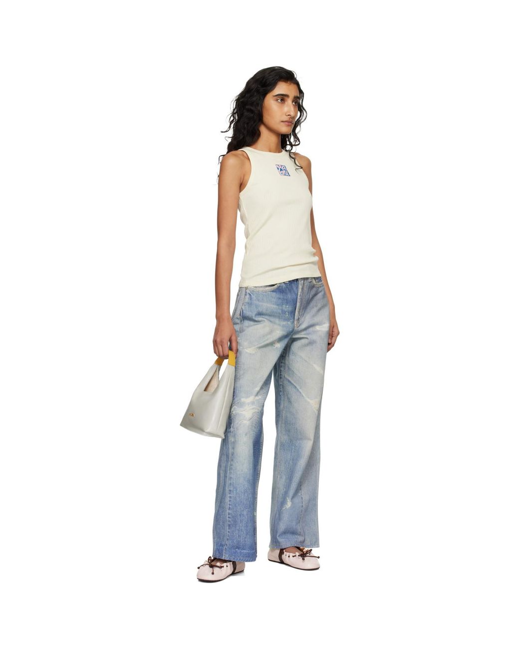 Marni Black Off- Ribbed Cotton Frame Logo Tank Top