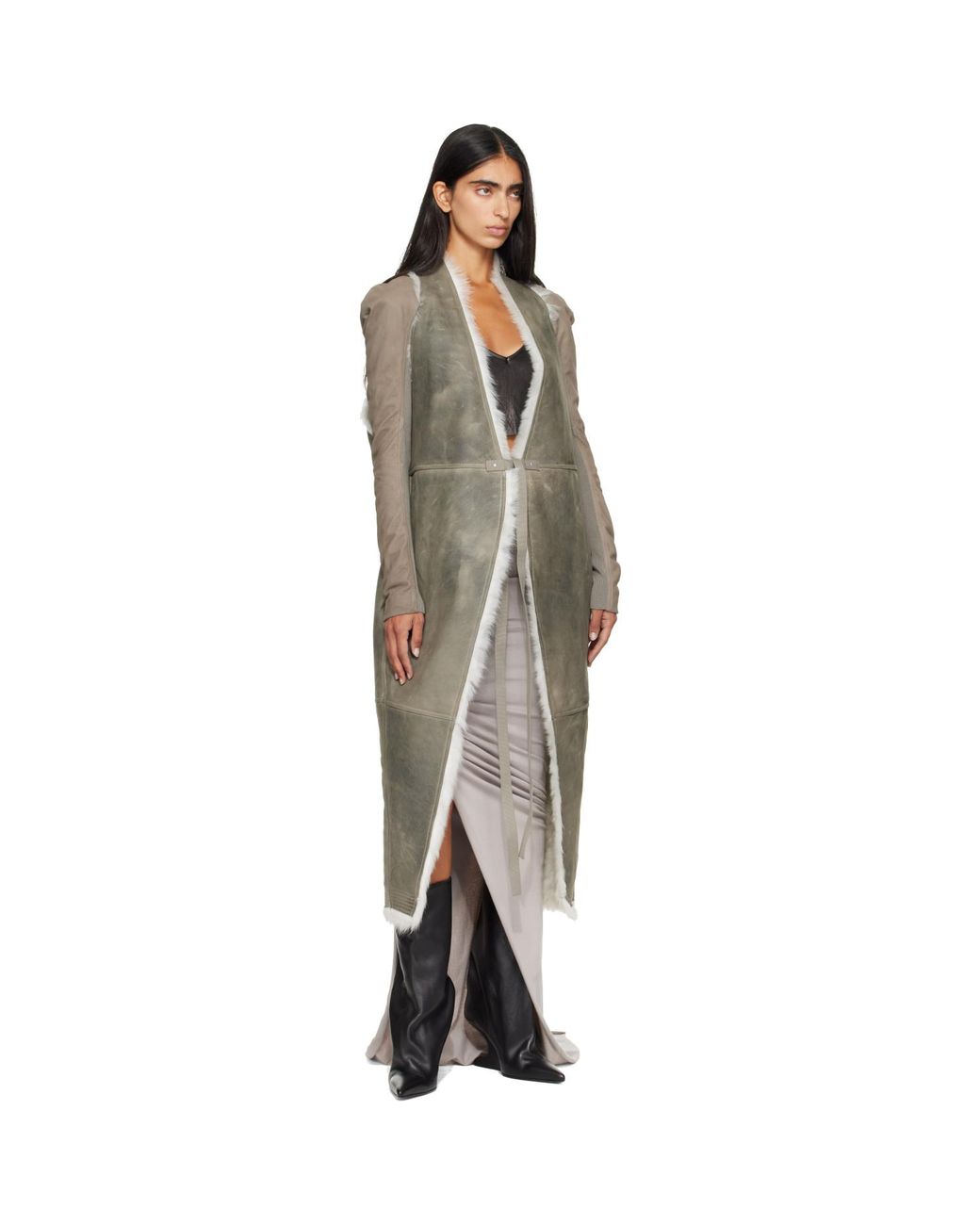 Rick Owens Green Taupe Tower Cyclops Shearling Vest