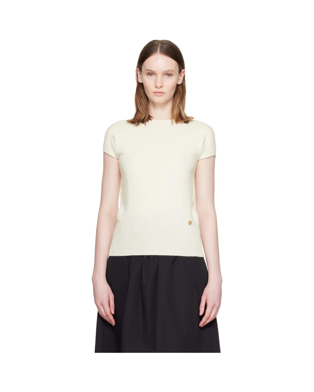Balmain White Short Sleeve Cashmere Sweater