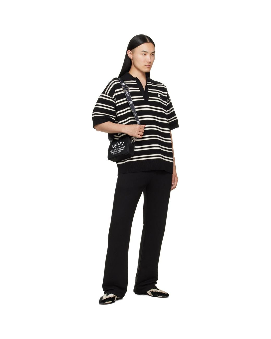 Amiri Black Ma Stripe S/S Polo for men