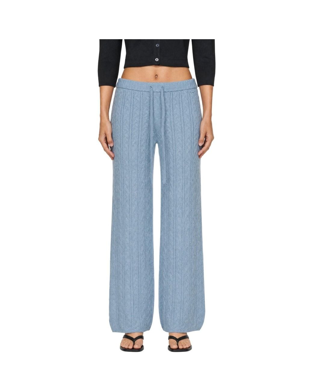 Skims Blue Sweater Knit Cable Straight Leg Lounge Pants