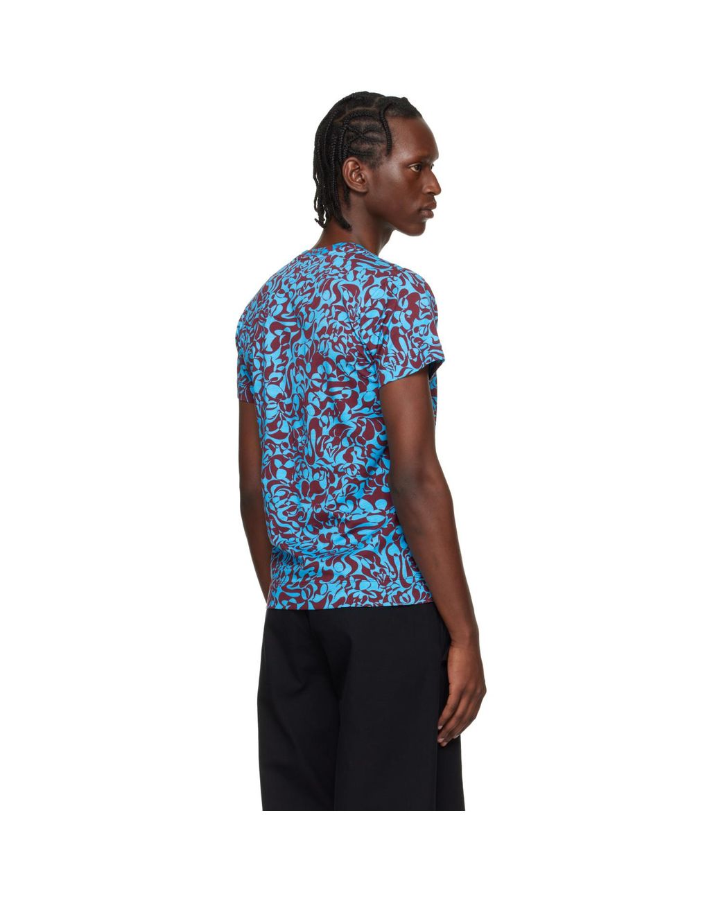 Dries Van Noten Blue Burgundy Fitted Cotton T-Shirt for men