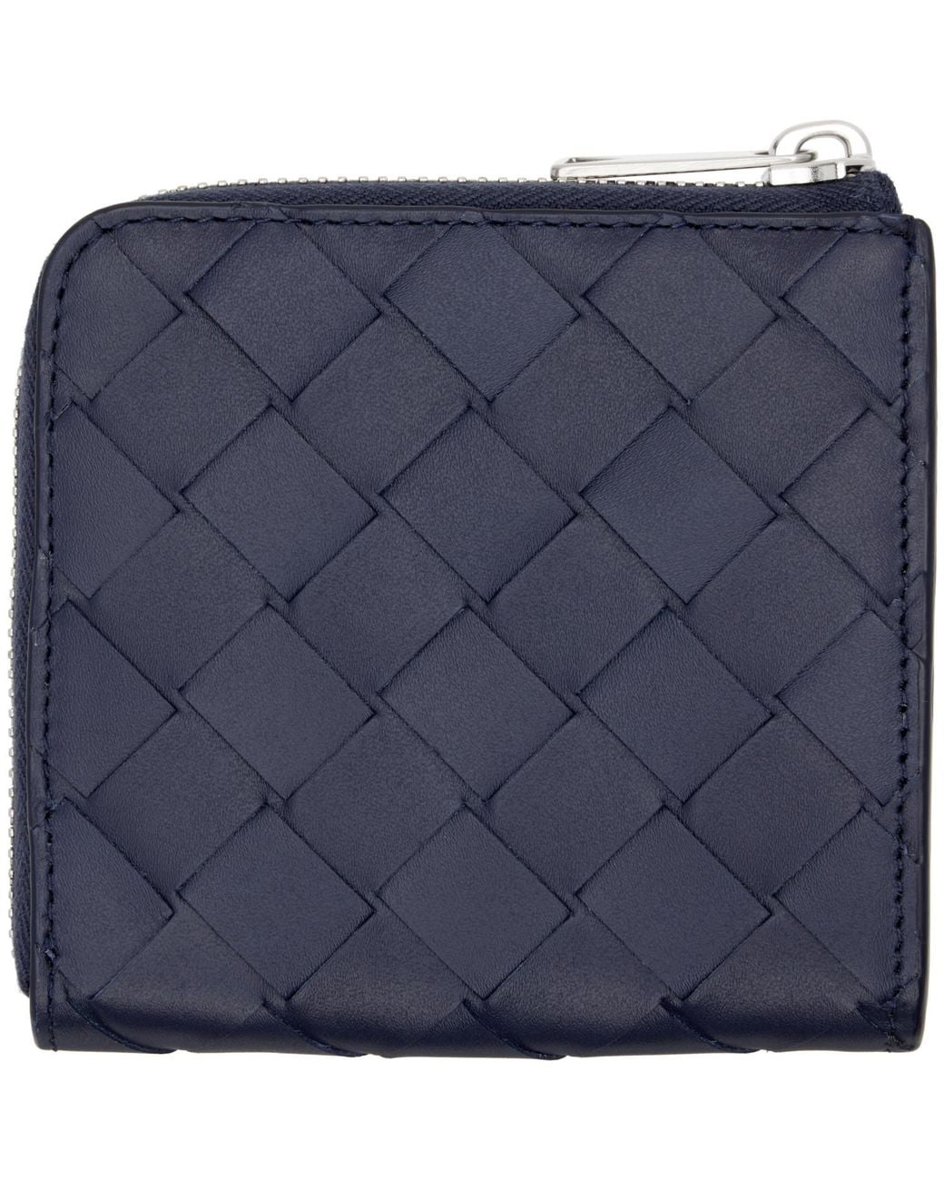 Bottega Veneta Blue Intrecciato Square Zip Around Wallet for men