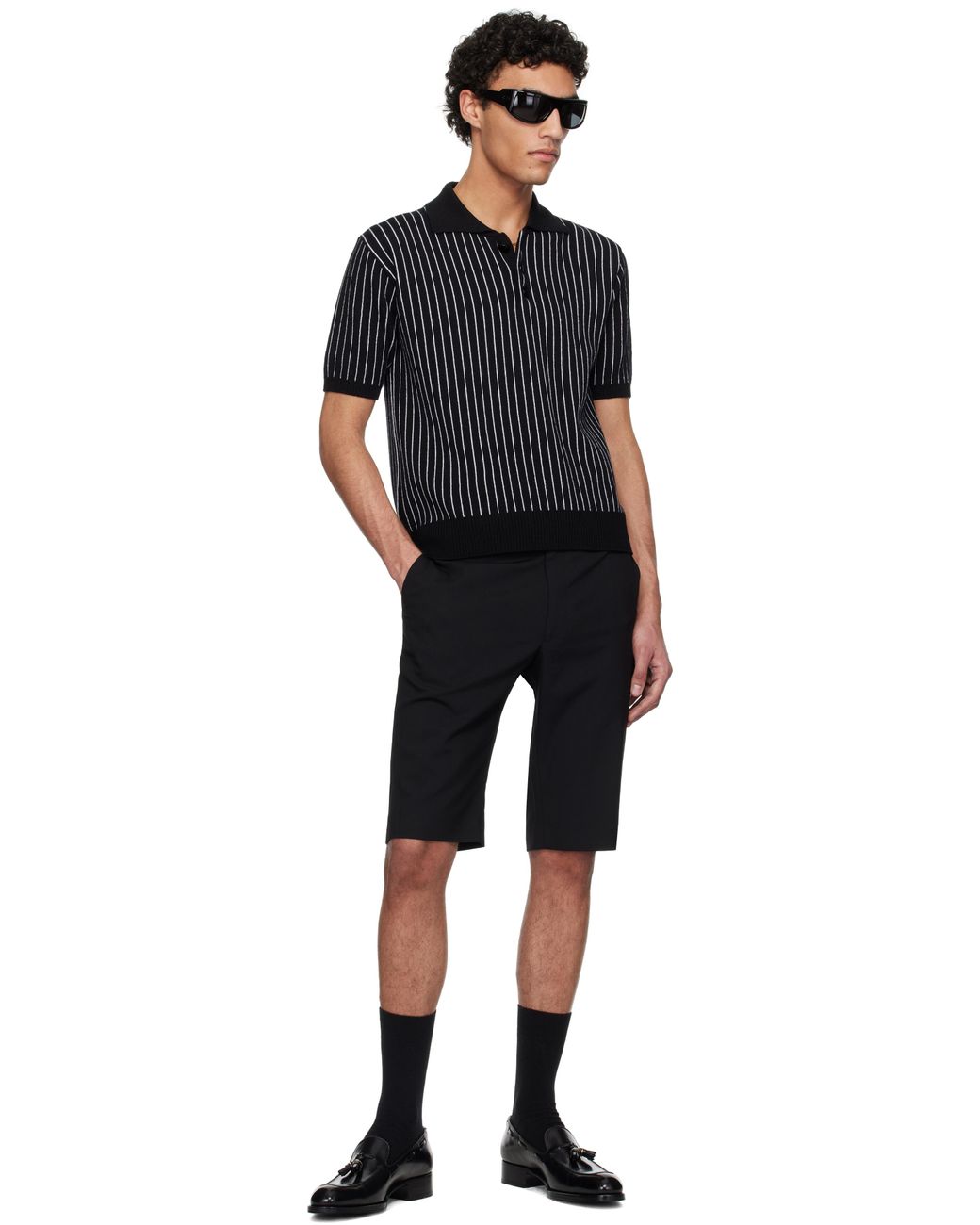 トップス ernest w baker Cable Knit Polo Ernest W. Baker: Men's Open Knit Polo (Black) | DSMNY E-SHOP