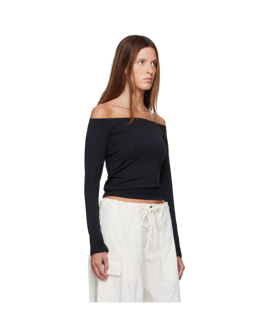 Skims Black Smooth Layers Off The Shoulder Top