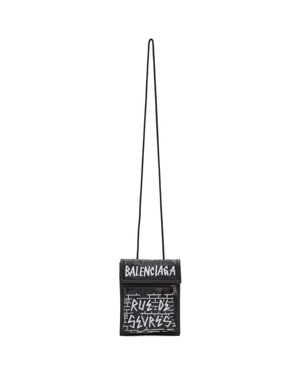 Balenciaga Black And White Graffiti All Over Explorer Pouch for