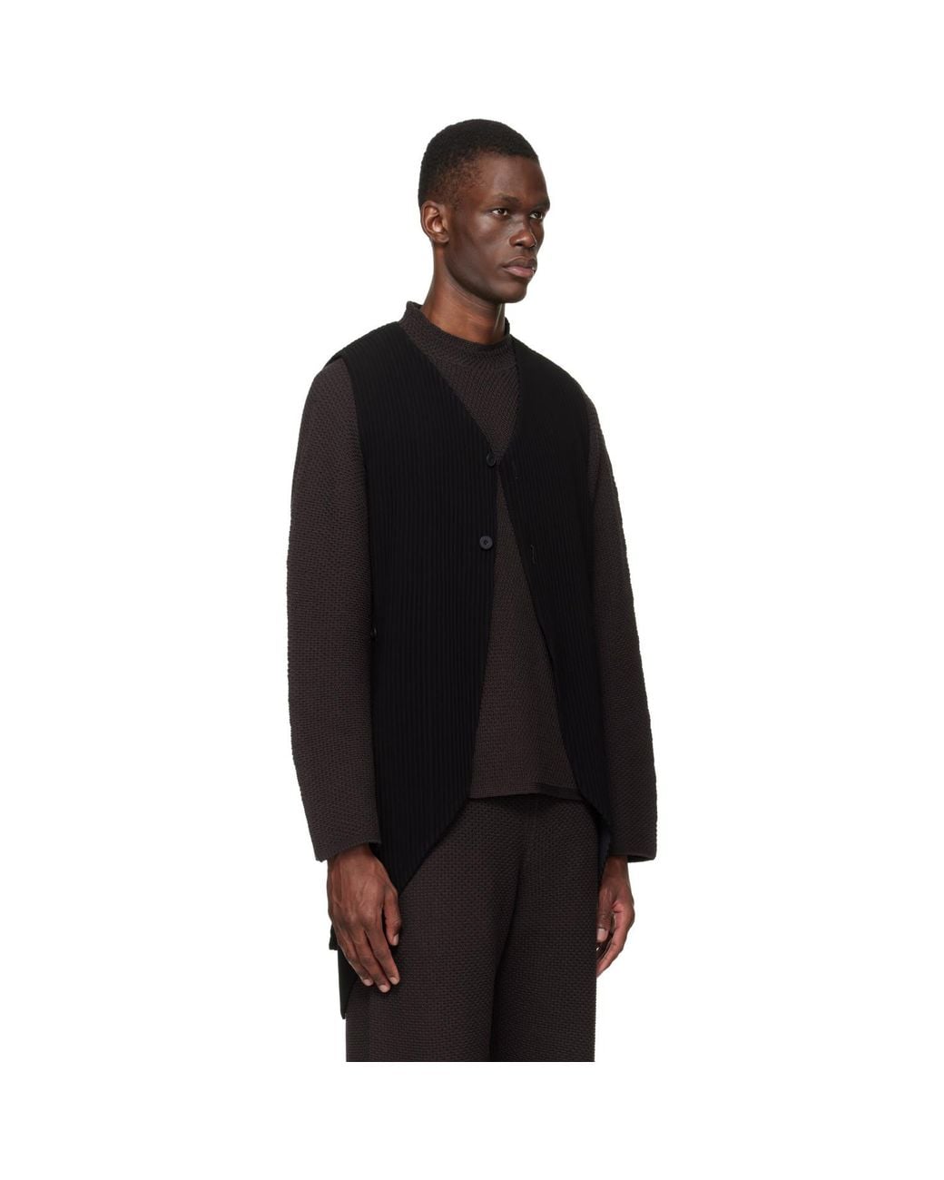 Homme Plissé Issey Miyake Black Tuxedo Pleats Vest for men