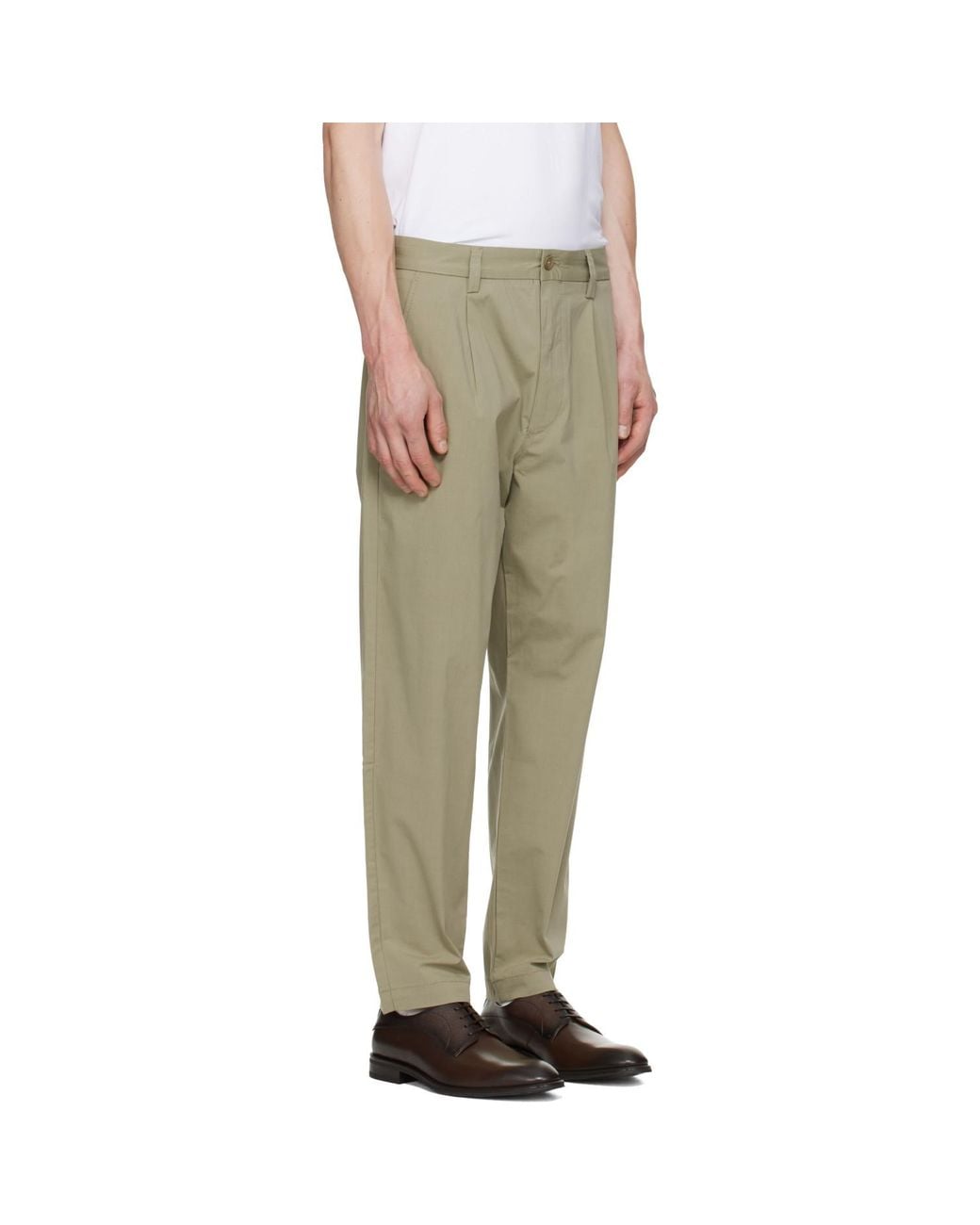 Boss Green Pleated Stretch Cotton Trousers for men