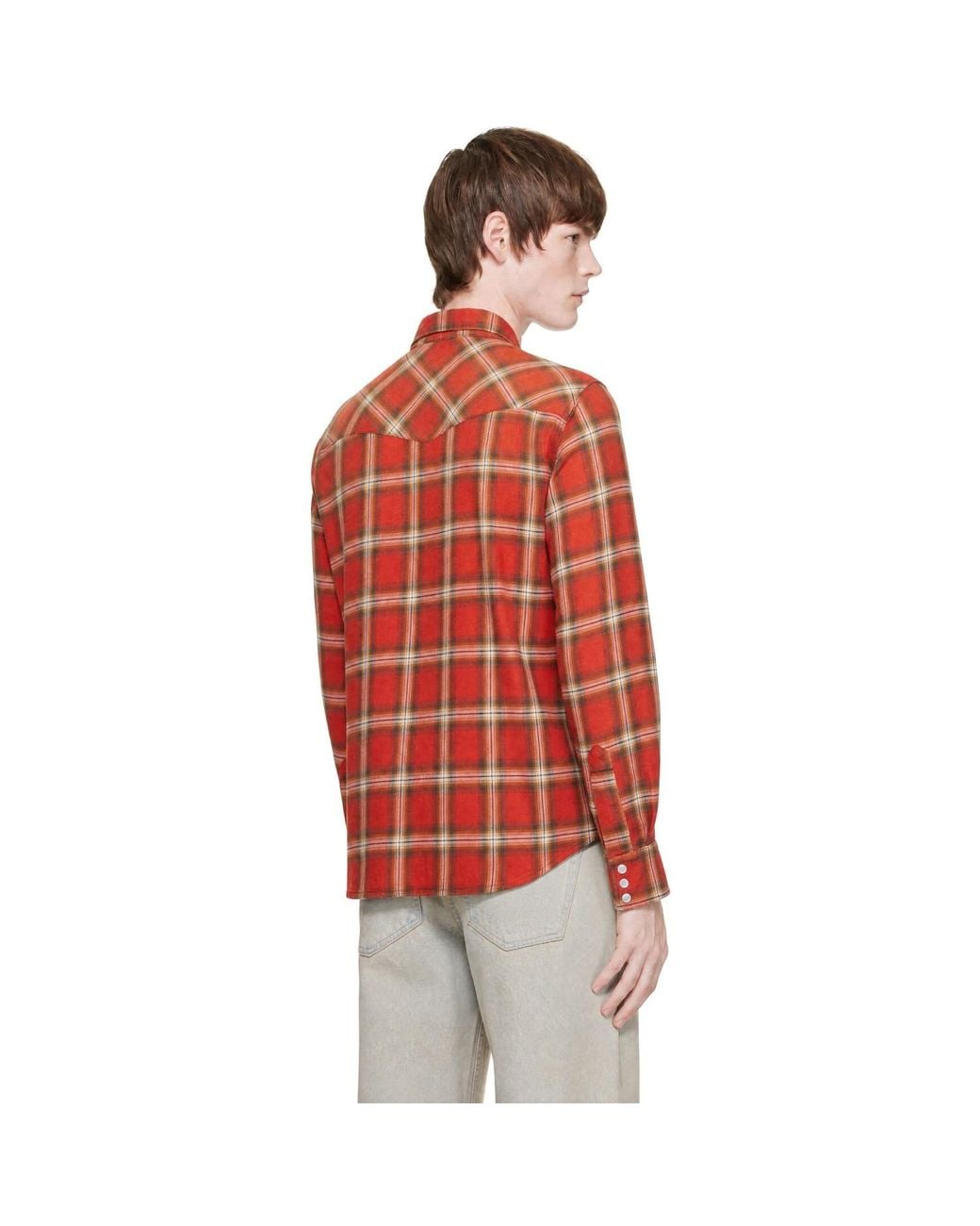 Carter Young Red Washed Flannel Western Shirt for men