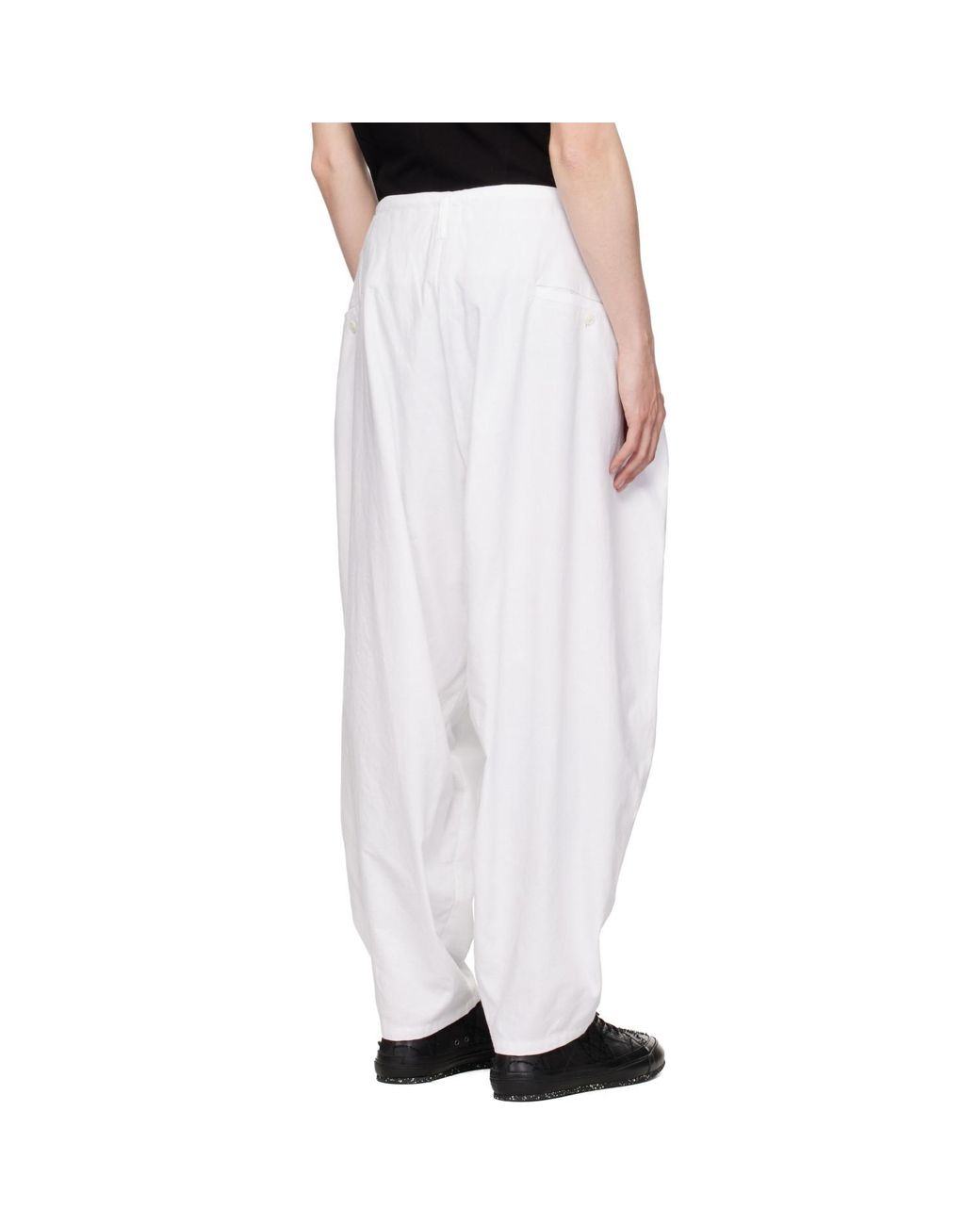 Yohji Yamamoto White Khadi Cotton Drape Trousers for men