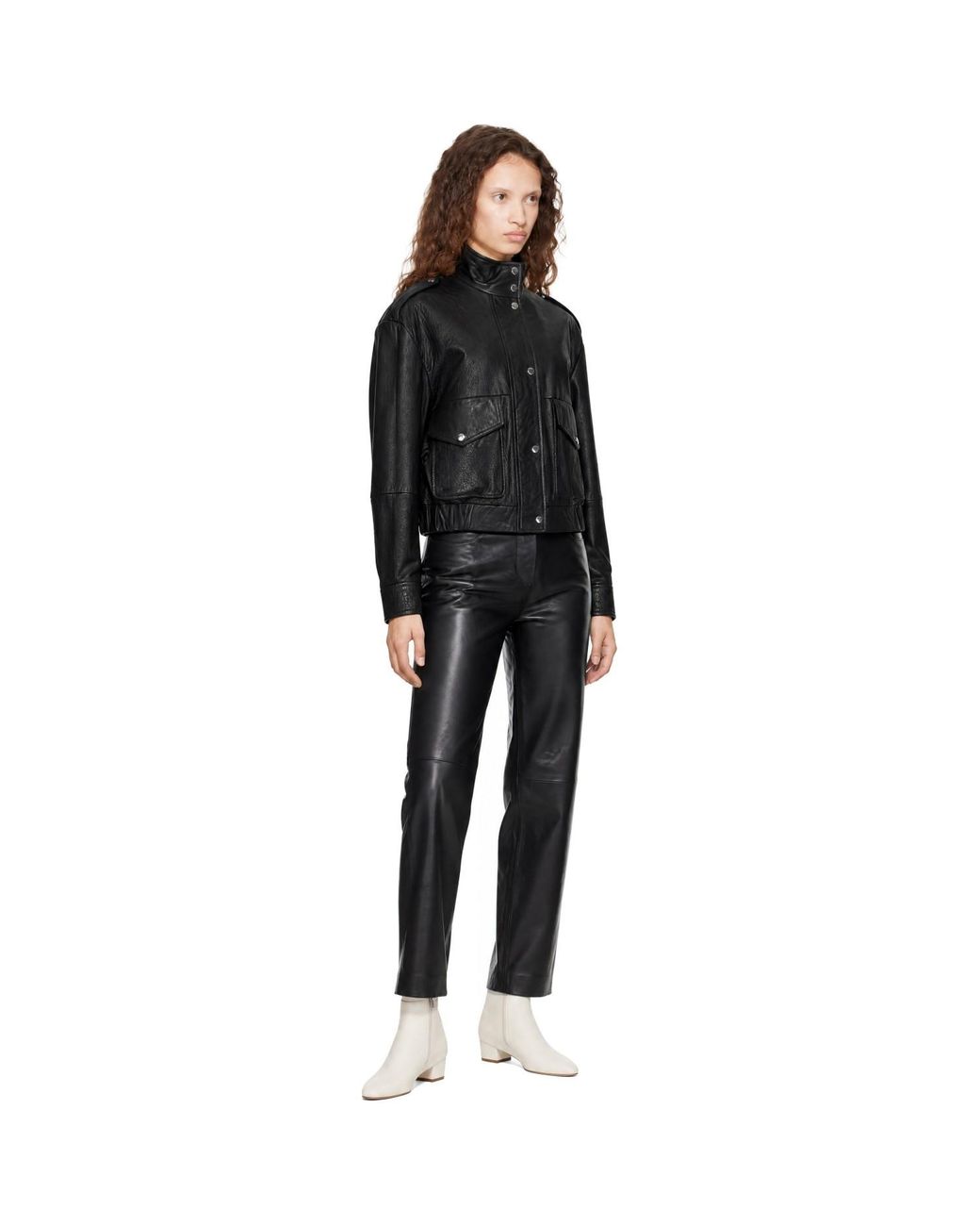 Boss Black Stand Collar Grained Leather Jacket