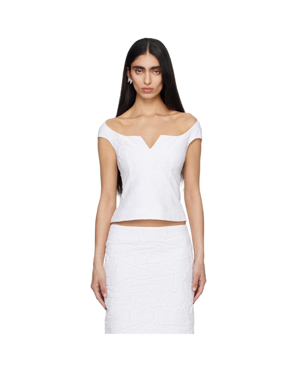 ShuShu/Tong White Cut-Out U-Neck Crop Top