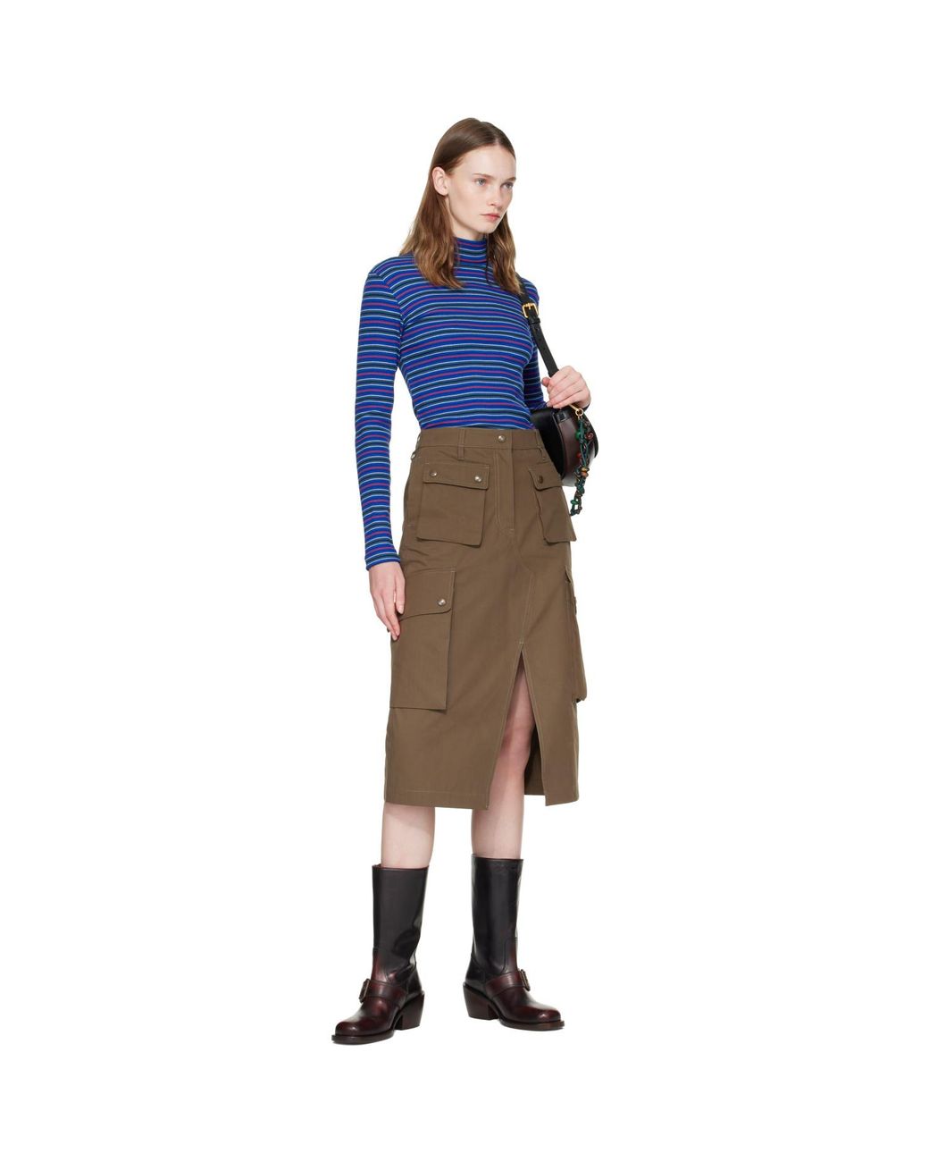 Dries Van Noten Blue Ribbed Cotton Turtleneck