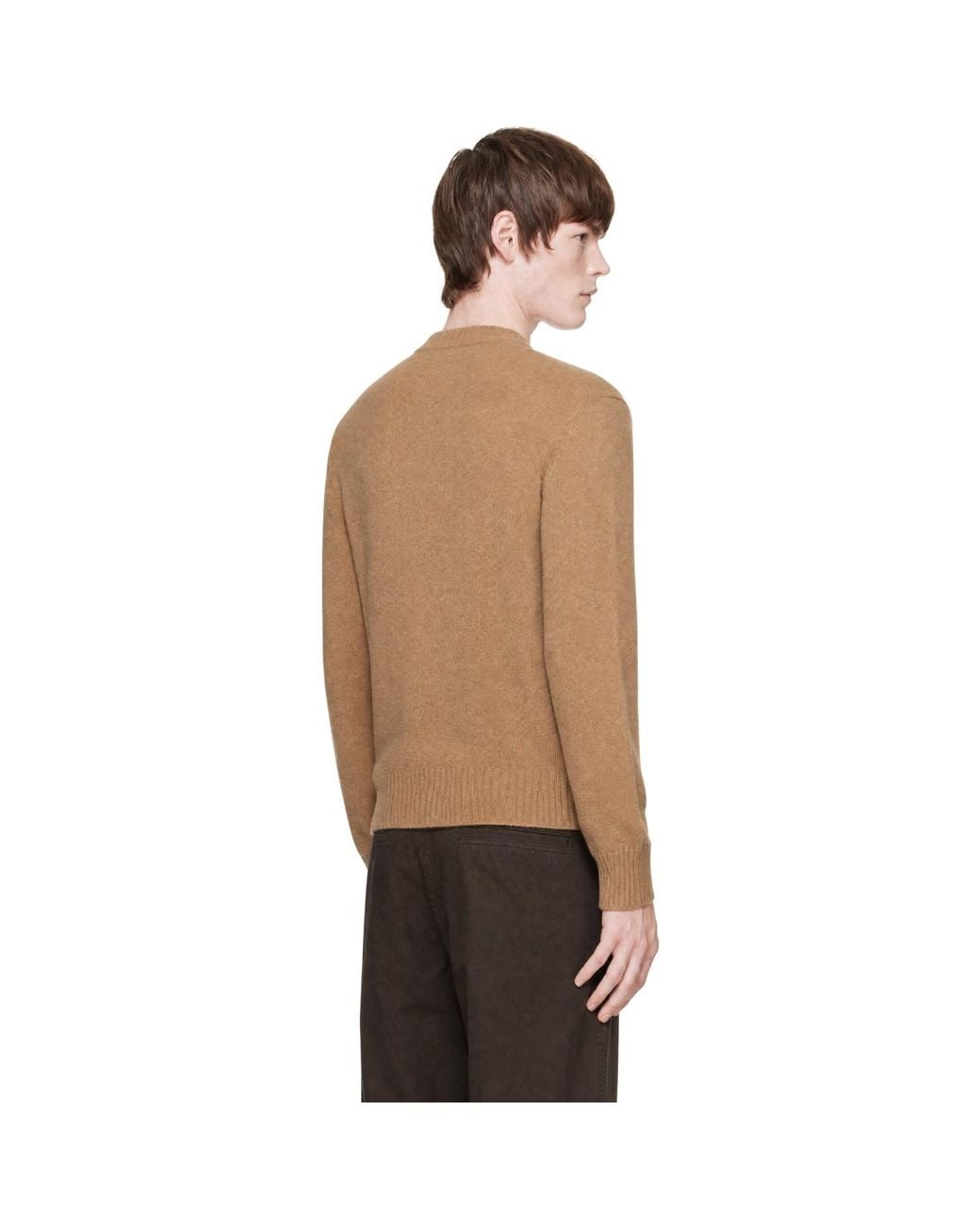 AMI Brown Cashmere Tonal Ami De Coeur Cardigan for men