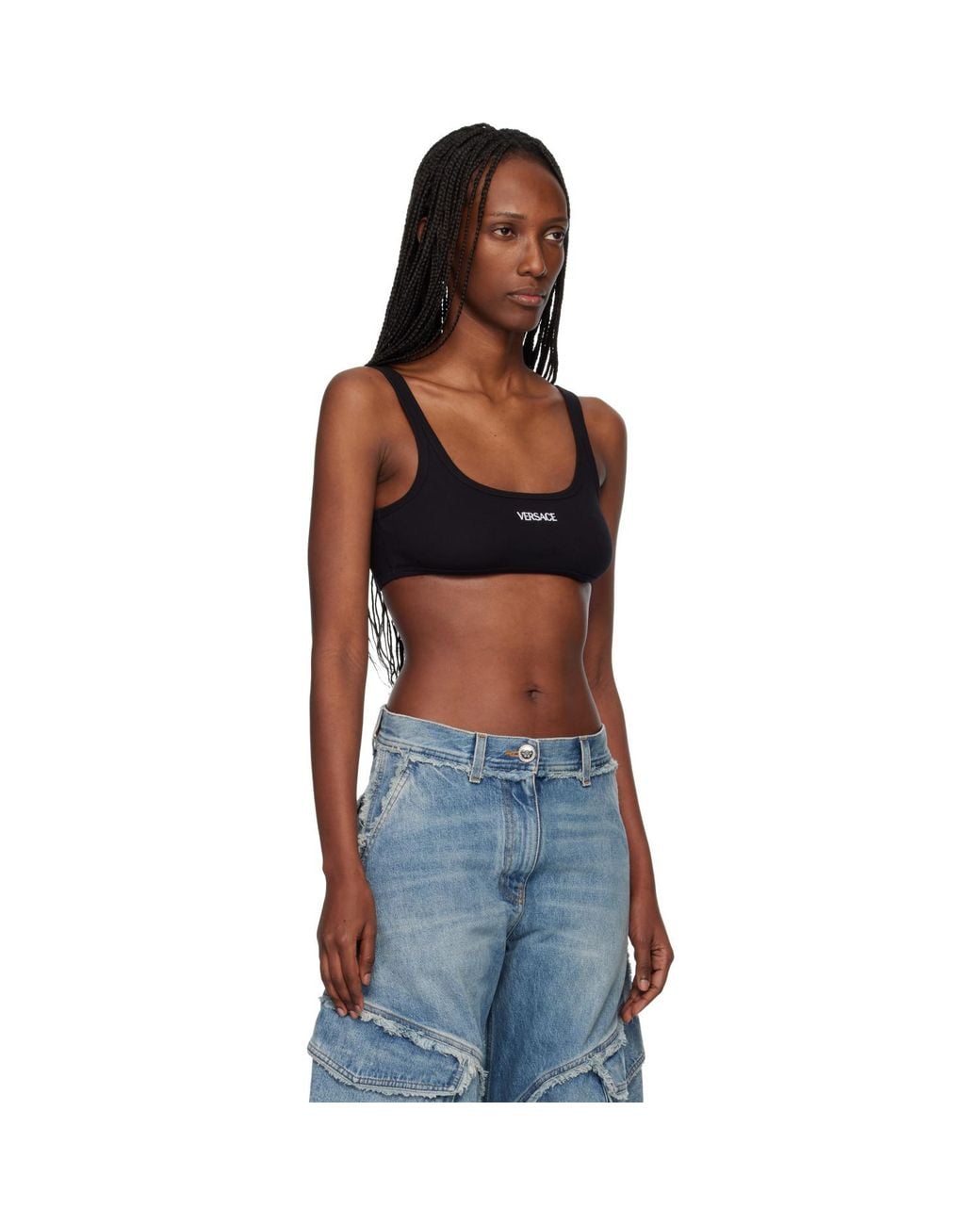Versace Black Ribbed Cotton Top