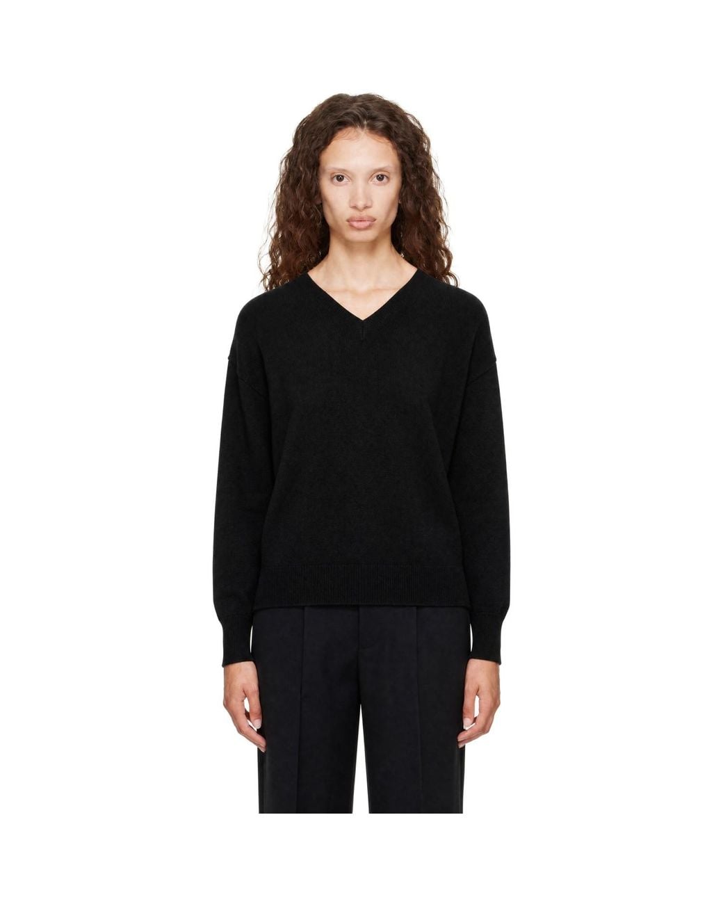 Ssstein Black Pure Cashmere Knit V-Neck Sweater