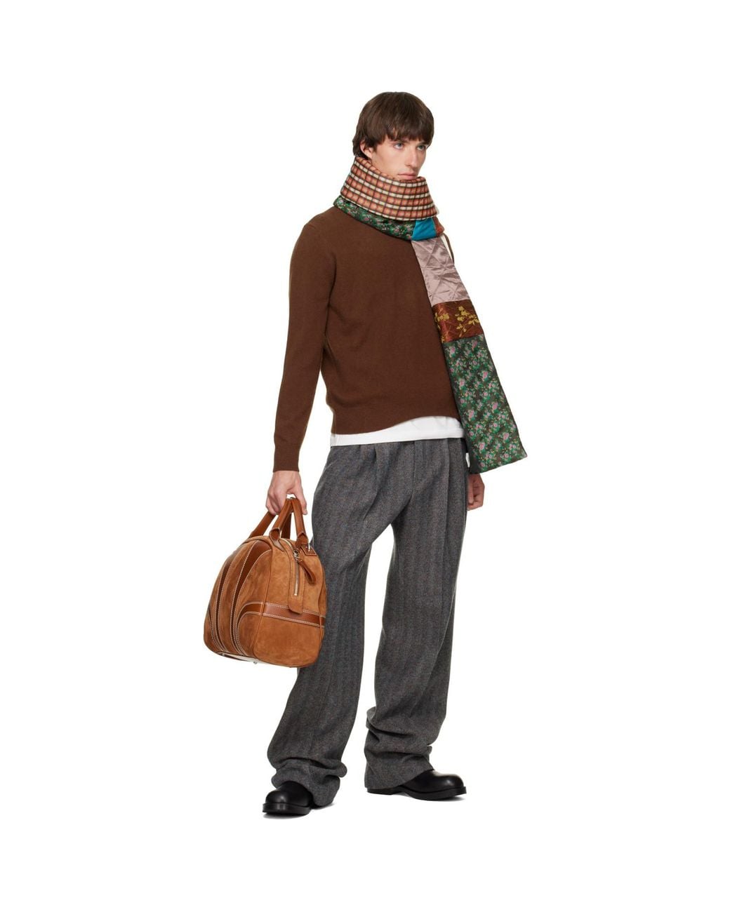 Dries Van Noten Brown Tan Suede Duffle Bag for men