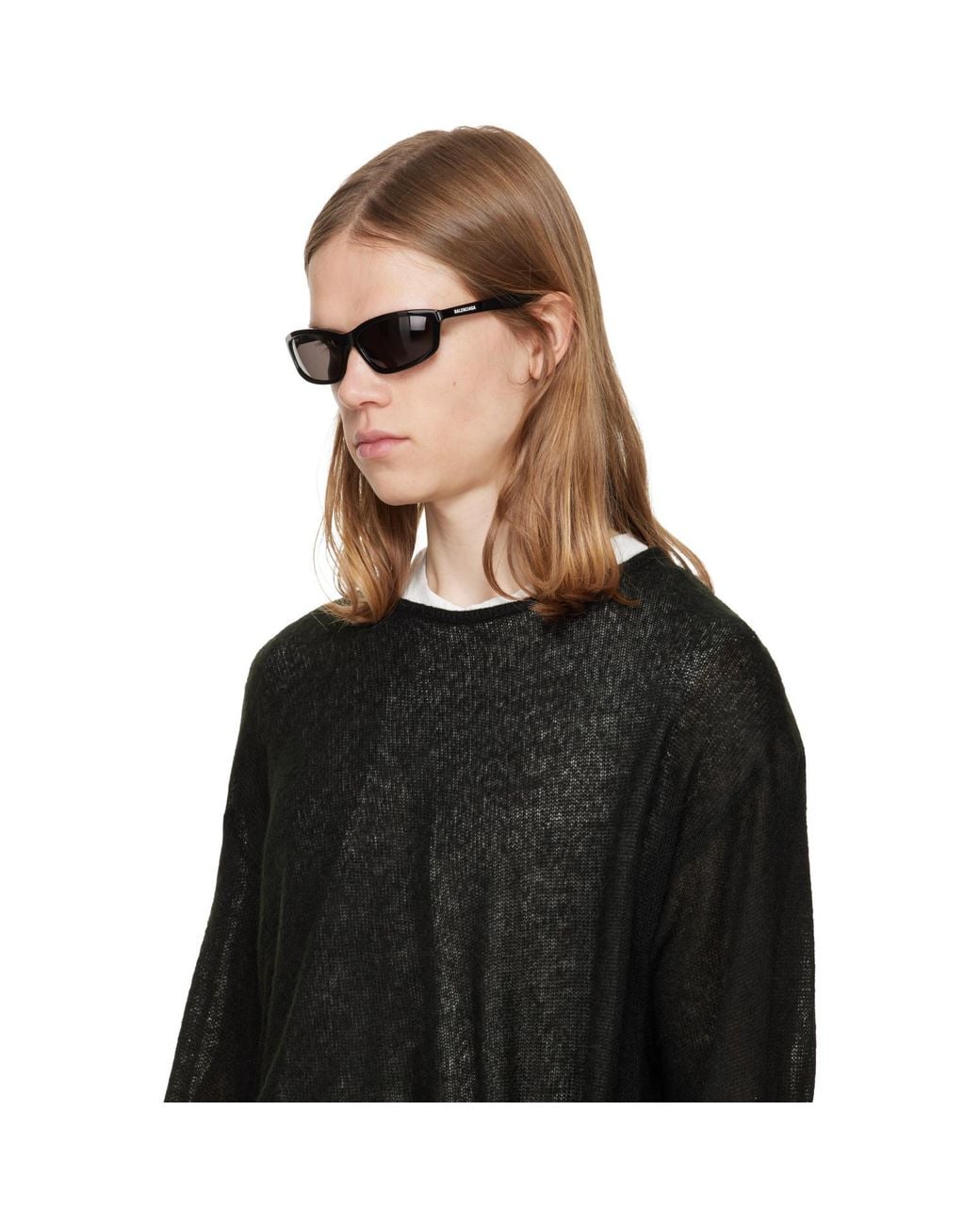 Balenciaga Black Rectangular Sunglasses for men