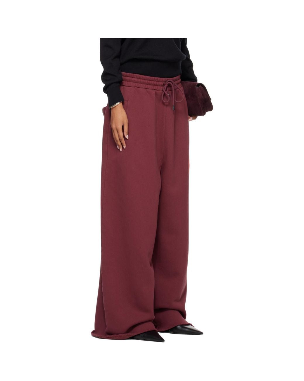 Lu'u Dan Red Burgundy Raw-Cut Bontan Sweatpants