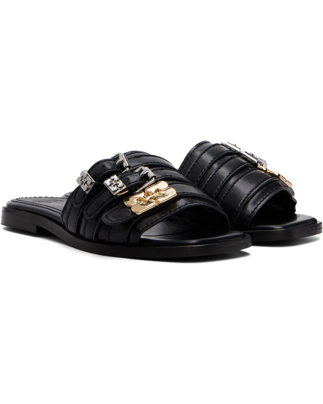 Ganni Black Sue Triple Flat Sandals