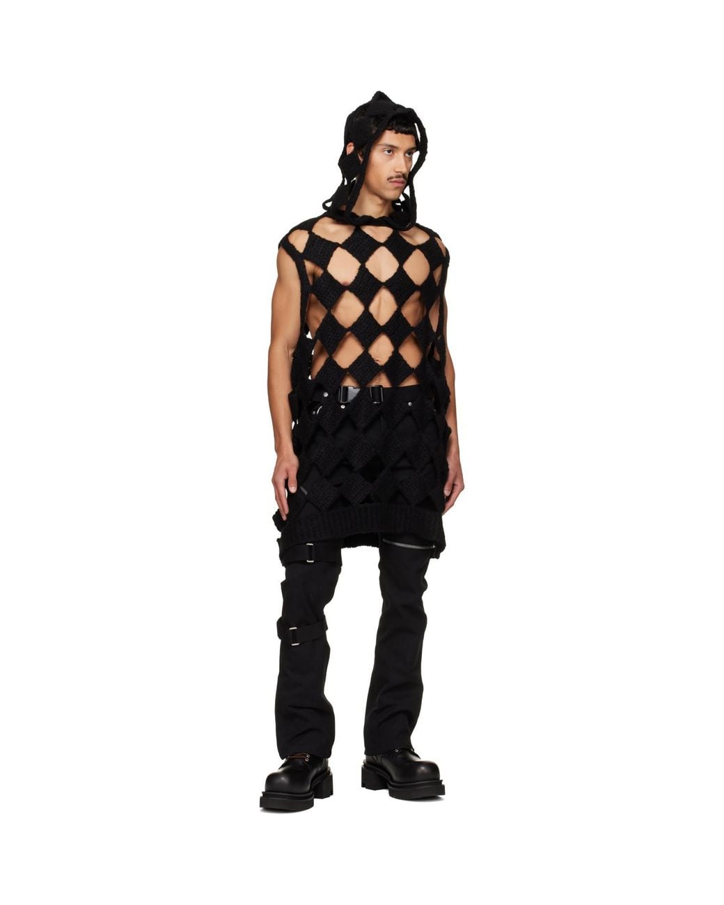Rick Owens Black Tower Sarutanya Hooded Tank Top for men