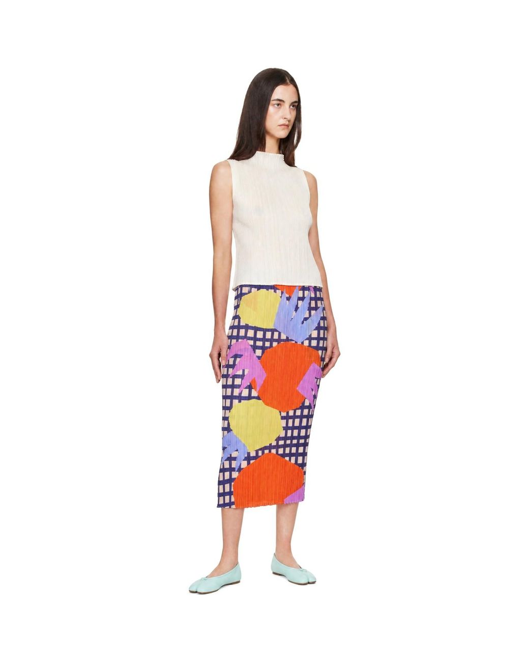Pleats Please Issey Miyake Red Market Midi Skirt