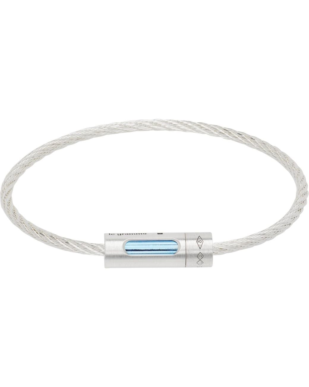 Le Gramme Blue Tricolor Perforated Cable 'Le 9G' Bracelet for men