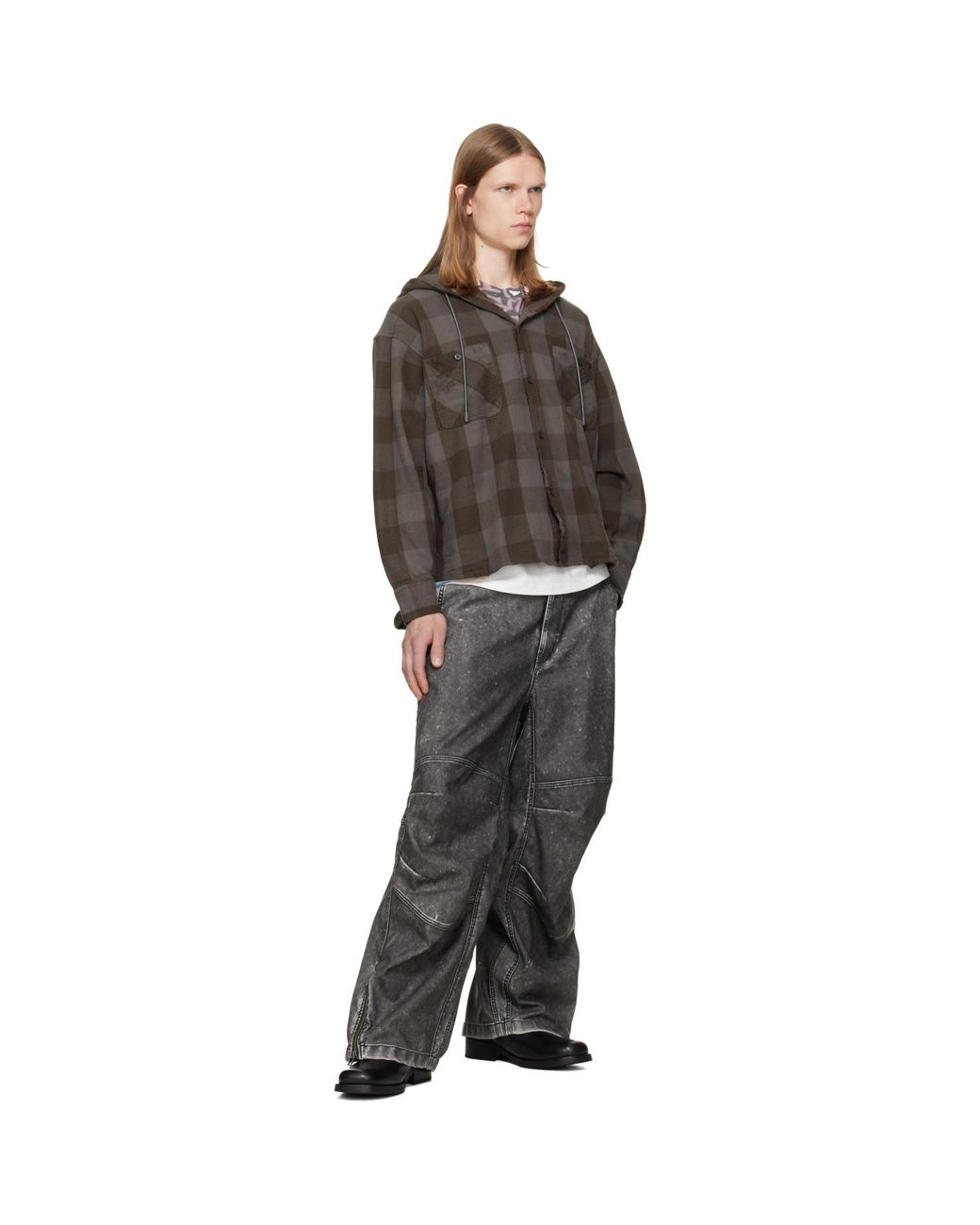 DIESEL Gray Distressed-Effect Faux-Leather Pants for men