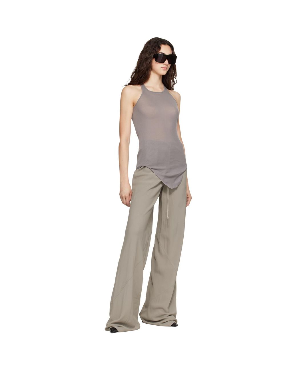 Rick Owens Gray Taupe Tower Drawstring Bias Trousers