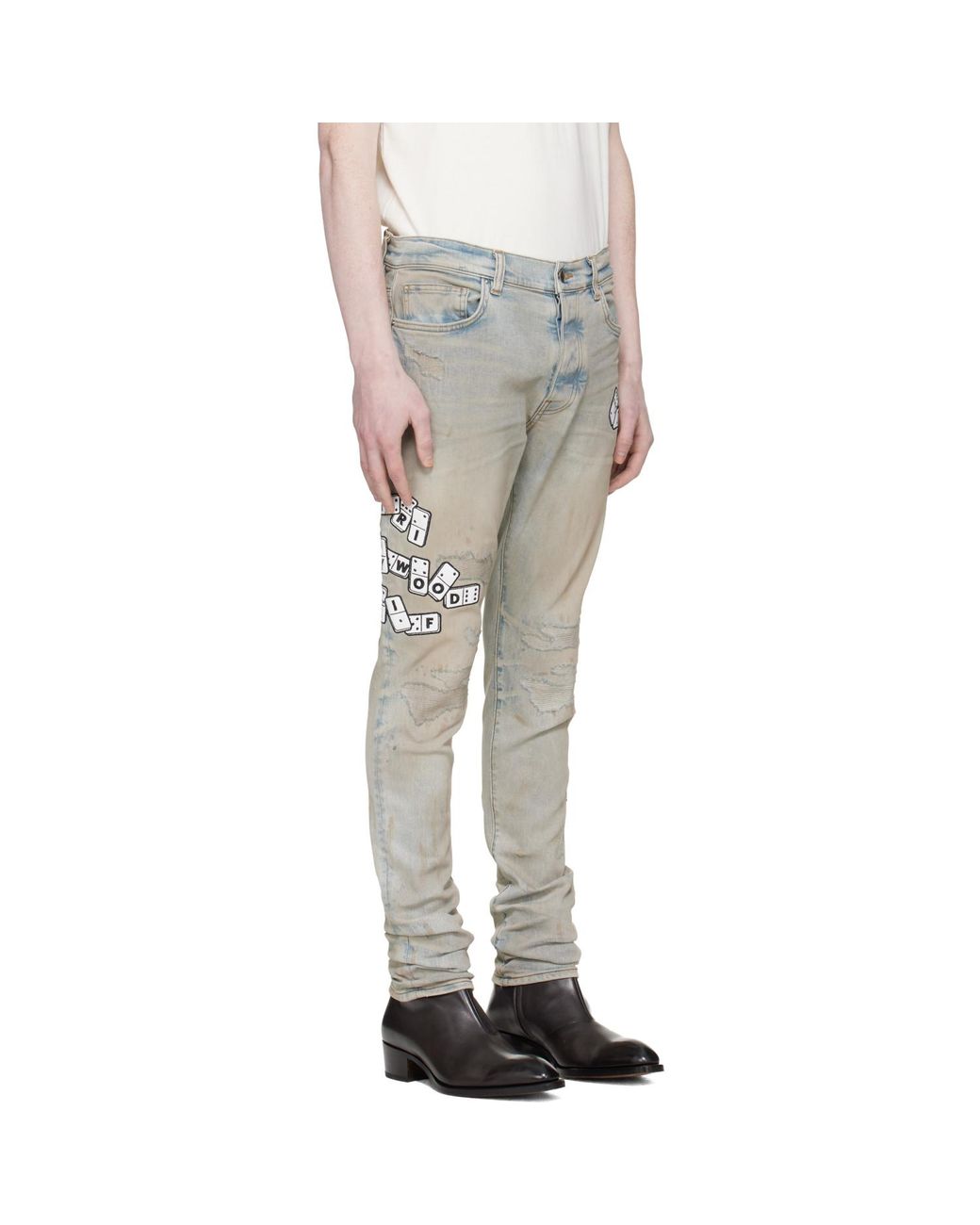 Amiri White Domino Appliqué Skinny Jeans for men