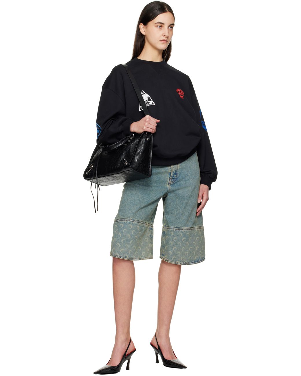 Marine Serre Moon Laser Denim Shorts in Blue | Lyst