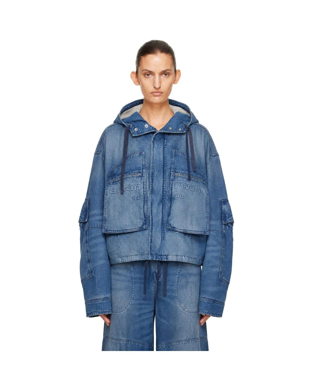 Alexander Wang Blue Cropped Denim Cargo Jacket