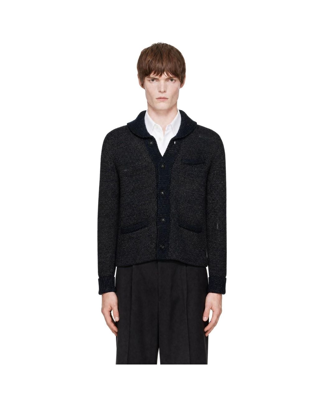 RRL Black Wool Shawl Cardigan for men