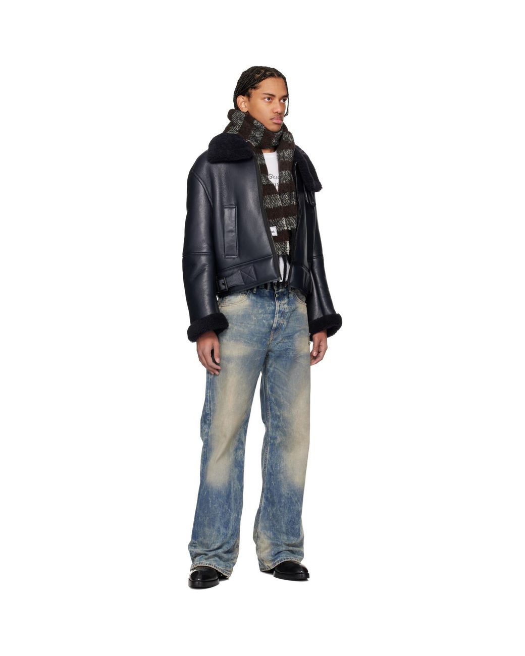 Acne Black Fringed Wool Skinny Scarf for men