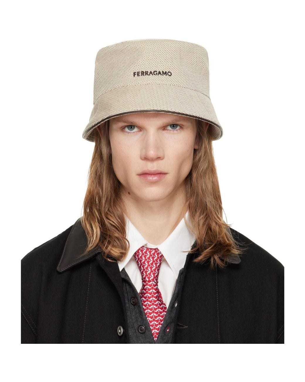 Ferragamo Brown Canvas Bucket Hat for men
