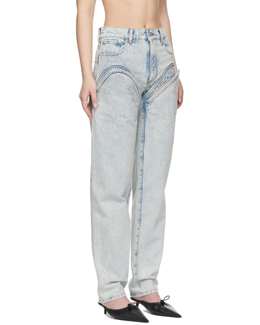Y. Project Cut Out Rhinestone Jeans in Gray