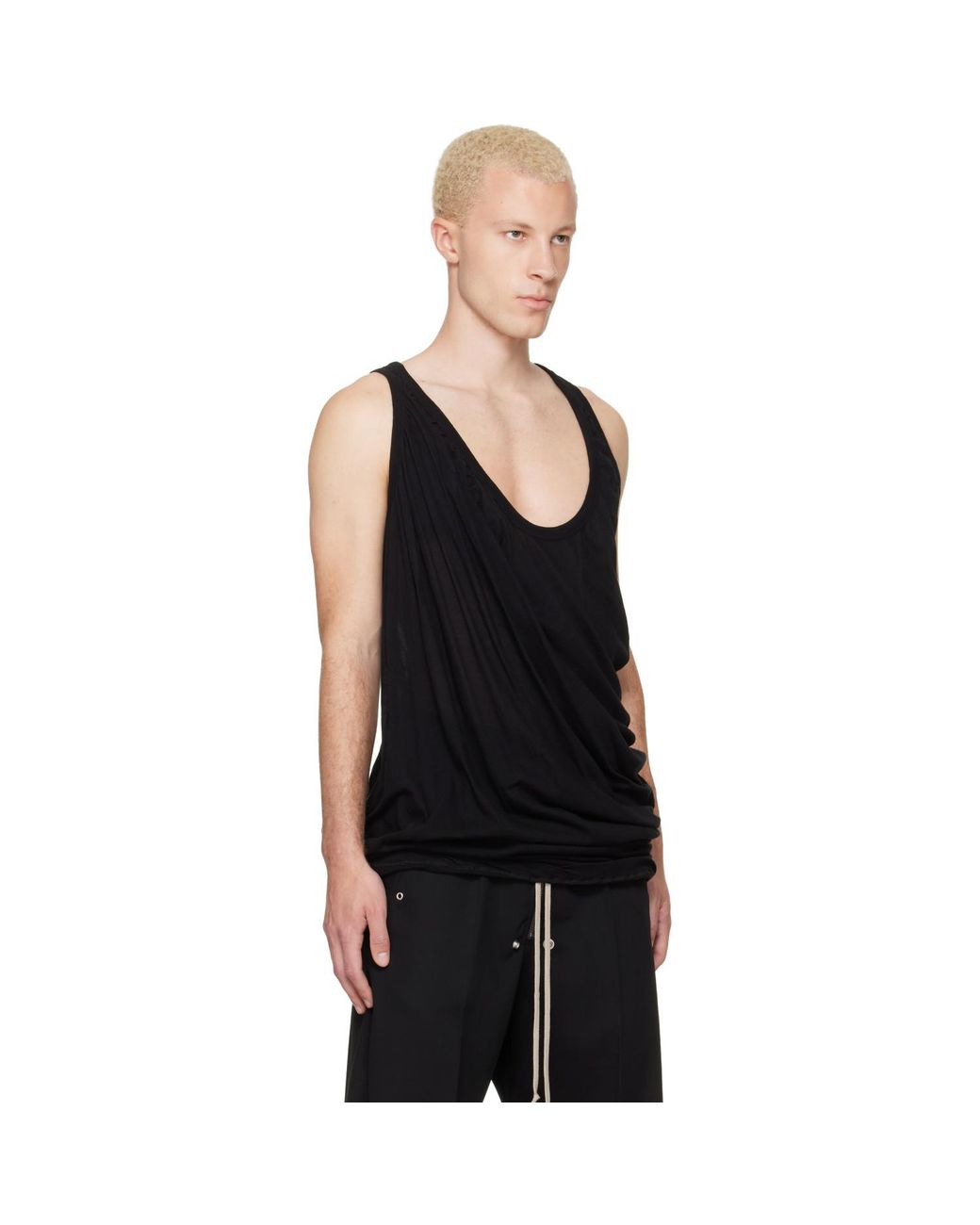 Rick Owens Black Tower Draped Pony Tank Top for men