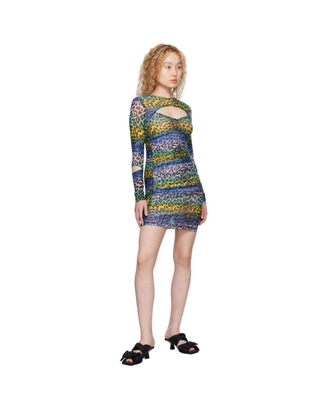 Ganni Black Multicolor Leopard Minidress