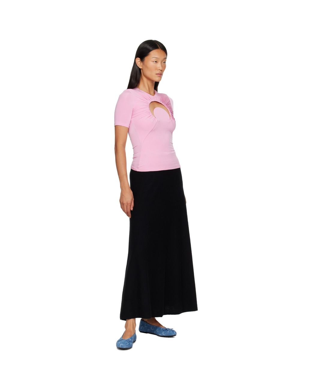 MARINE SERRE Moon Gathered Short Sleeve Top